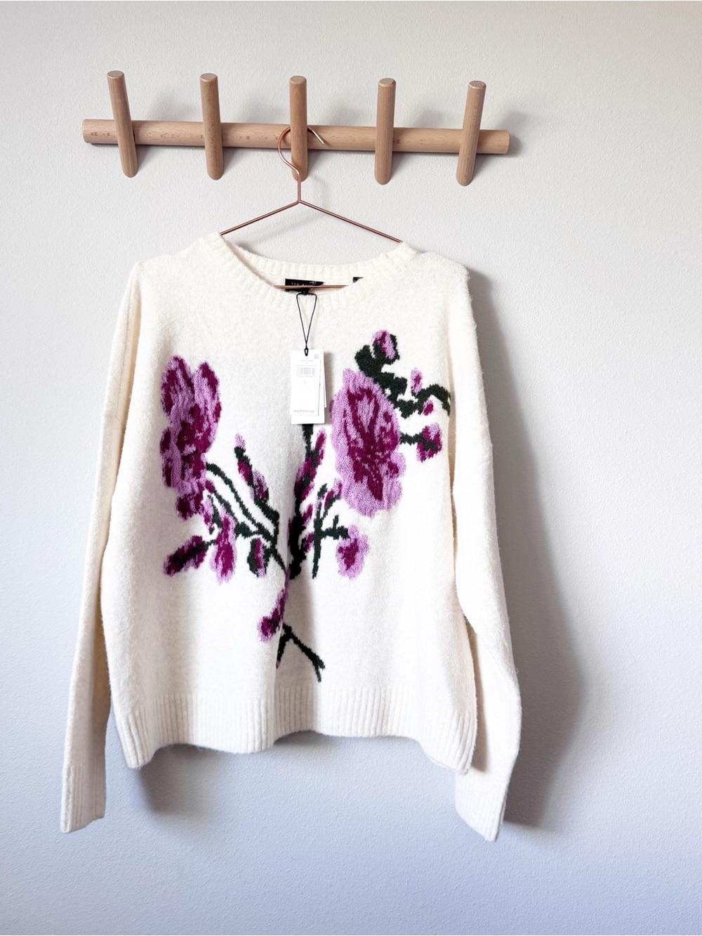Ted Baker Cream Crewneck Sweater with Rose Motif - Picture 2 of 11